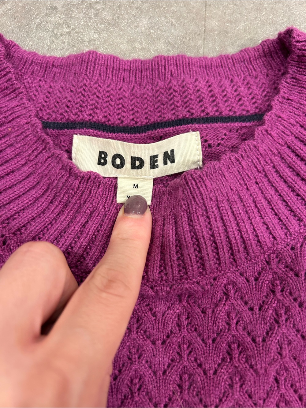 Boden Diane Pointelle Jumper Regal Purple Wool Cashmere Sweater M - Picture 5 of 10